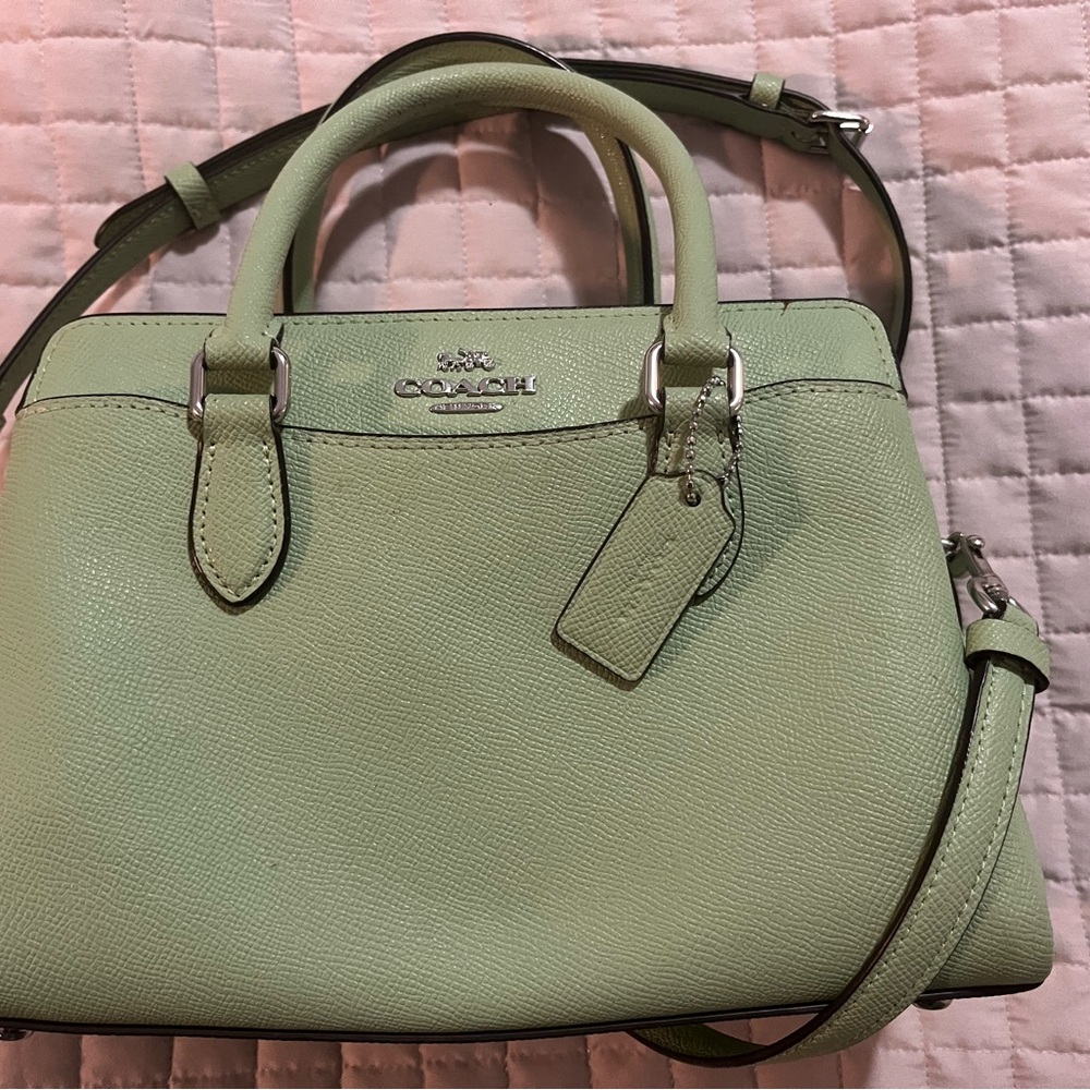 Coach Green Satchel with Silver Hardware and Adjustable Strap